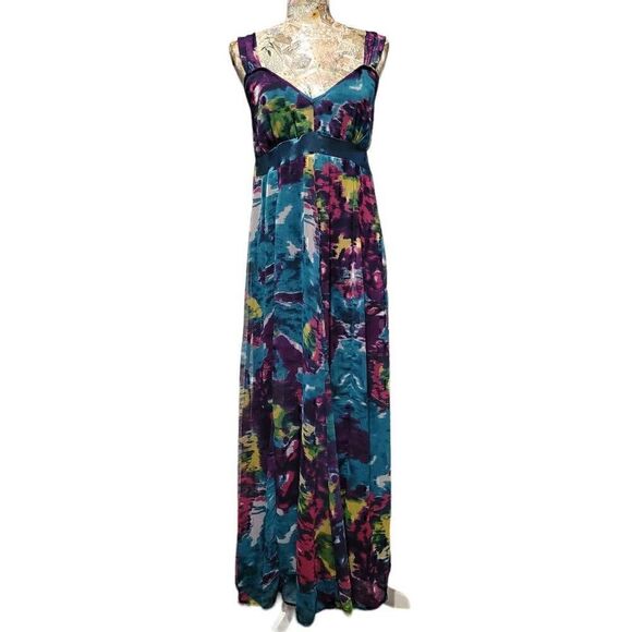 She's Cool Peacock Colorful Long Halter Top Empire Waist Flowy Maxi Dress - Picture 11 of 11